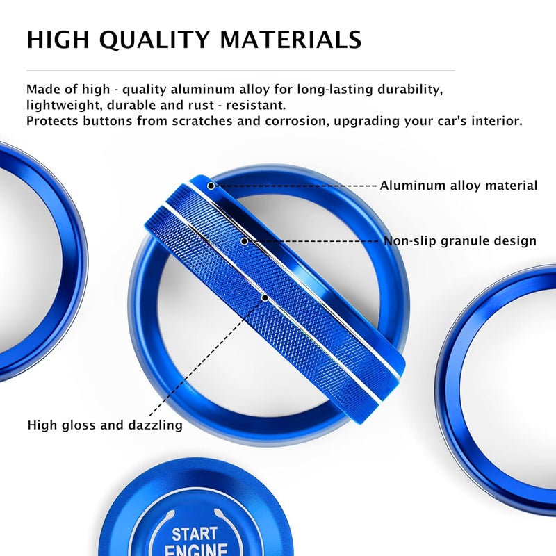 Polodunn for 2020-2025 2026 Chevrolet Trailblazer Accessories & 2024-2025 2026 Chevy Trax Accessories, 5pcs Aluminum Alloy Knob Covers Trim Set - Air Conditioner, Headlight & Push Start (Dark-Blue) - Image 3